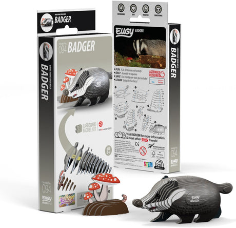 Eugy 3d puzzel - das - wilde dieren - duurzaam - verzamel ze allemaal - 6 jaar