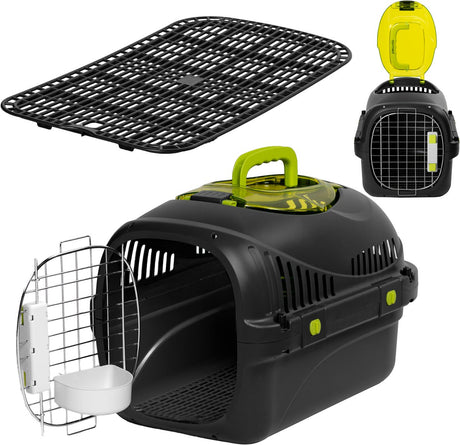 Peluvio safy katten vervoersbox – reismand -draagtas voor katten tot 5 kg – lichtgewicht inklapbaar – stevige pp-behuizing metalen deur – goede ventilatie – uitneembaar rooster water- voerbakje – veilig comfortabel onderweg one size