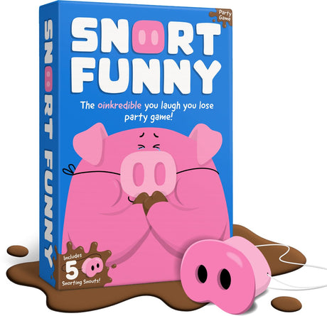 Megableu snort funny - hilarisch partyspel - don't laugh challenge - vanaf 8 jaar - met grappige varkenssnuiten - engelstalige versie