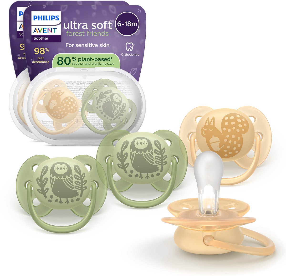 Philips avent ultra soft – superzachte siliconen fopspeen (6-18 mnd) – voor gevoelige huid – 4 stuks - scf091 52