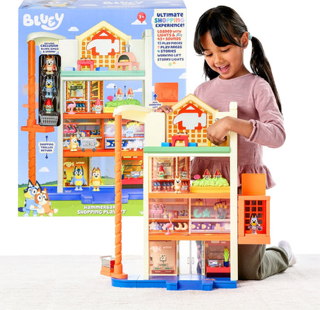 Moose bluey - bluey winkelcentrum speelset - 15 accessoires - met licht en geluid - 60cm hoog