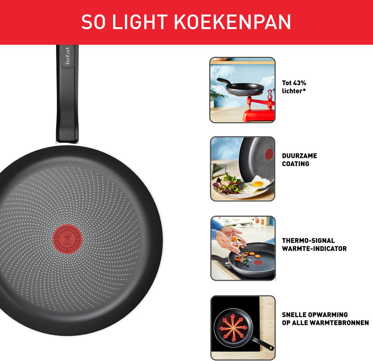 Tefal - h05603 so'light koekenpan 22 cm - inductie