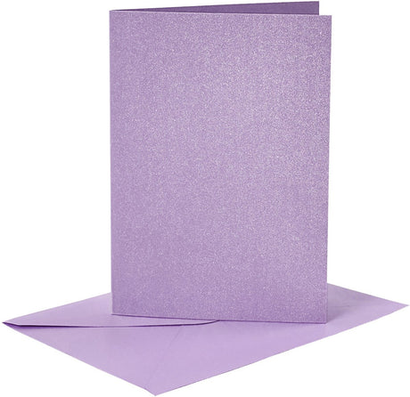 Creativ company kaarten en enveloppen, afmeting kaart 10,5x15 cm, afmeting envelop 11,5x16,5 cm, paars, parelmoer, 4sets