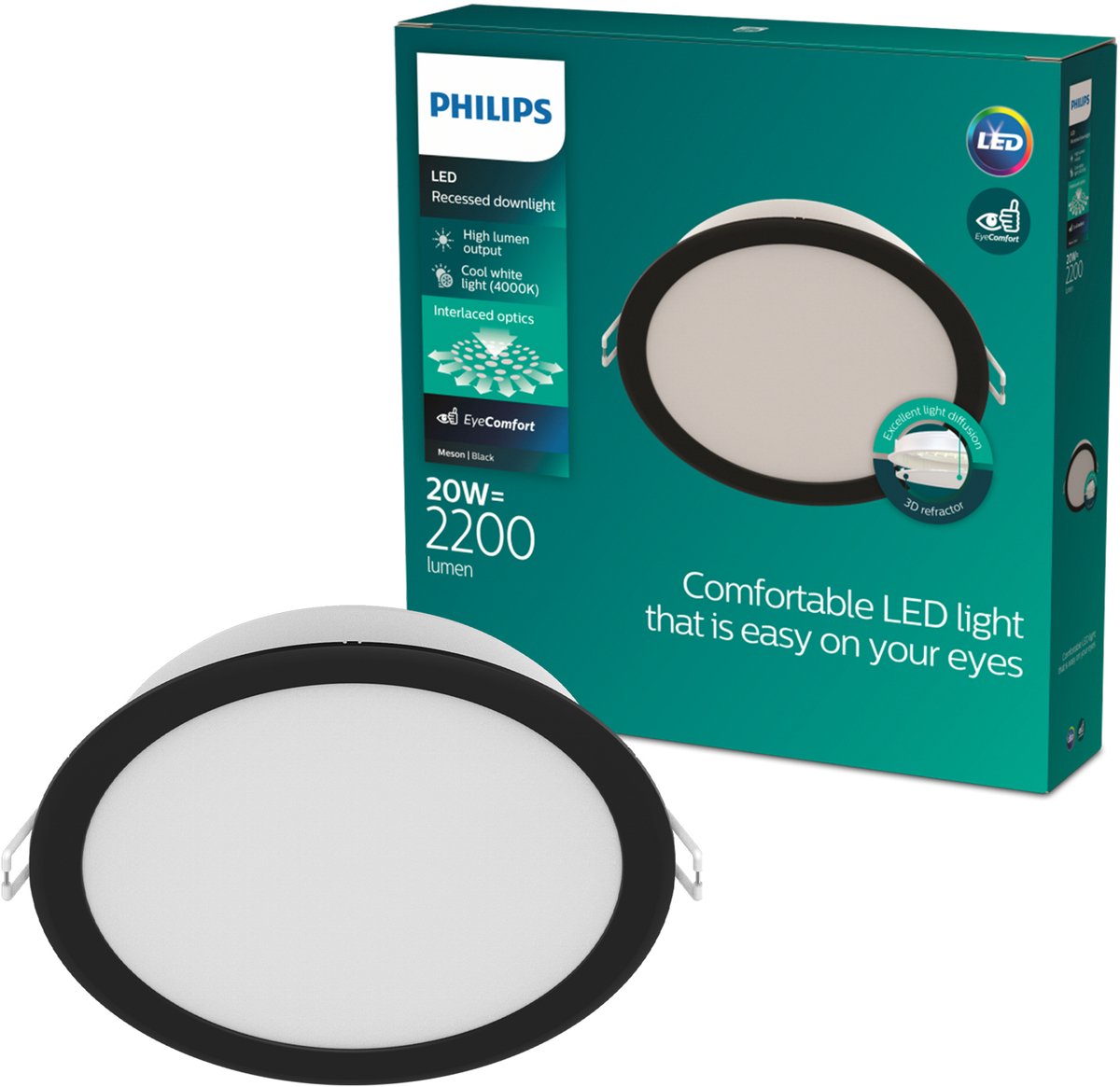 Philips led philips meson inbouwspot - plafondverlichting - diameter: 190mm - koelwit licht: 4000k - zwart