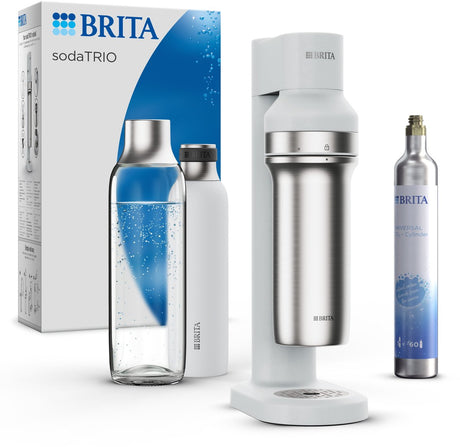 Brita - sodatrio - bruiswatertoestel - soda - wit - incl. 1 flesvoet, 1 co2 cilinder, 1 glazen fles, 1 kleine rvs fles