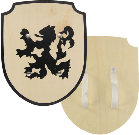Playwood houten schild ridder leeuw met stoffen handvat speelgoed. 0