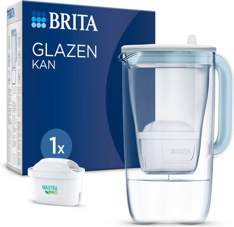 Brita - duurzame glazen waterfilterkan - 2,5l - blauw - incl. 1 maxtra pro pure performance filterpatroon