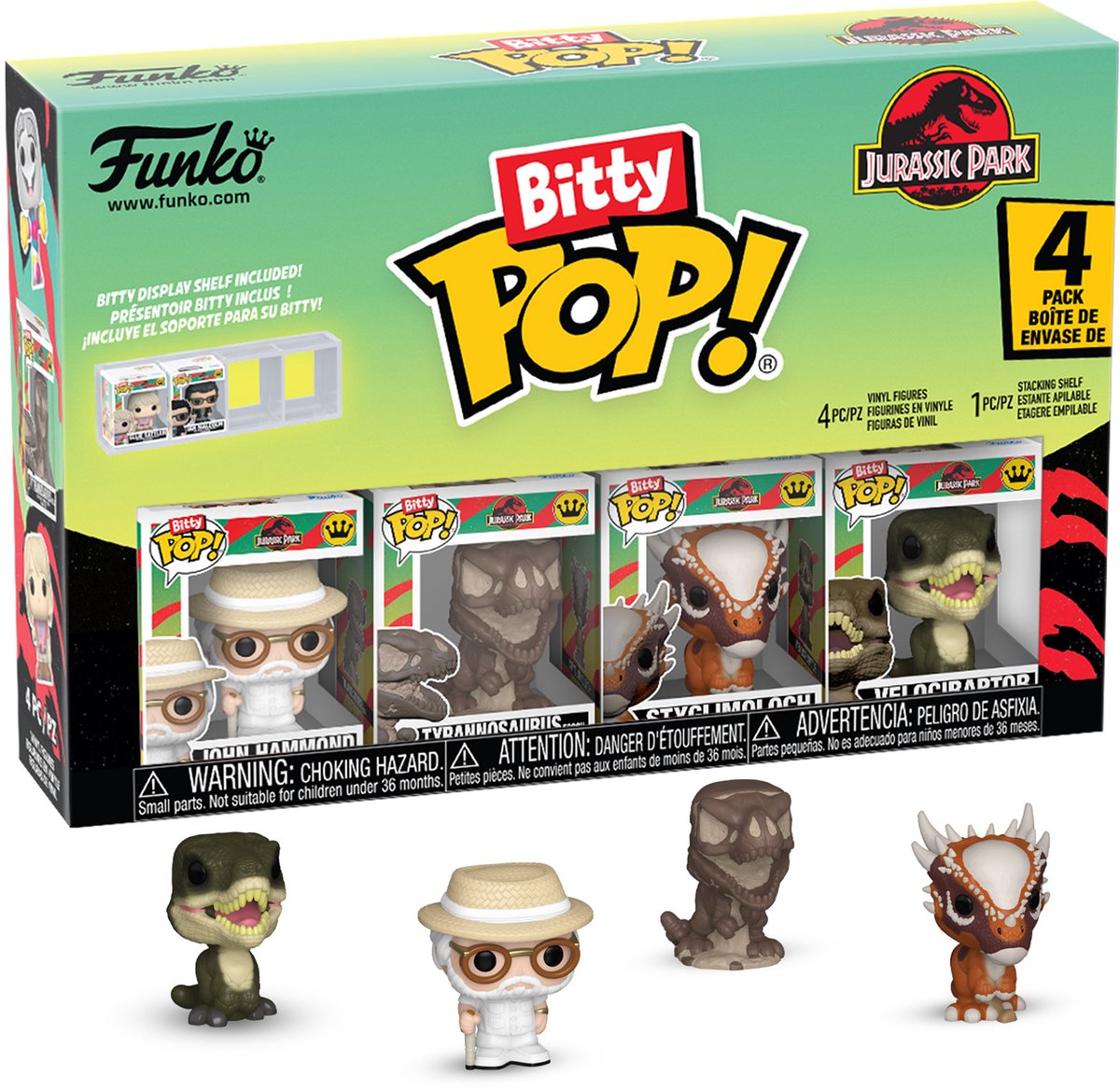 Jurassic park john hammond - tyrannosaurus - stygimoloch - velociraptor - (bitty pop! chase figur möglich! hatchling raptor) 4er pack vinylfigur unisex funko bitty pop! - neutraal - standard