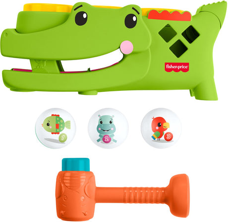 Fisher price fisher-price zit en tik rolligator - babyspeelgoed met tikactiviteit en kruipend spelen - 3 ballen en hamer