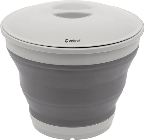 Outwell collaps bucket round w lid emmer met deksel opvouwbaar siliconen grijs