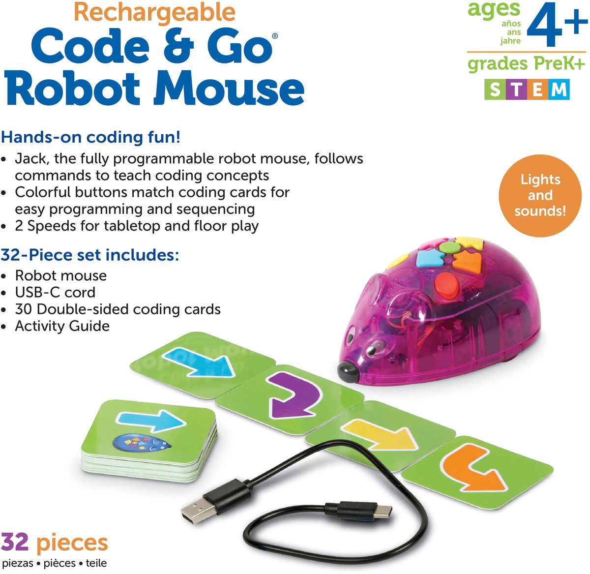 Learning resources code goâ® - robotmuis (4+) oplaadbaar - 5+