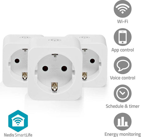 Nedis smartlife slimme stekker – wifi – 3680w – geaard – 3 stuks – wit