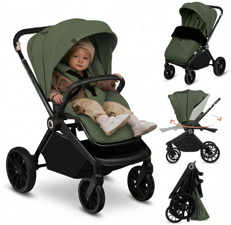 Lionelo mika plus kinderwagen - all-terrain wielen - lichtgewicht - verstelbare zitting - xxl kap met upf 50+ - compact opvouwbaar - inclusief accessoires