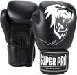 Super pro combat gear warrior lederen (kick)bokshandschoenen zwart wit 8oz
