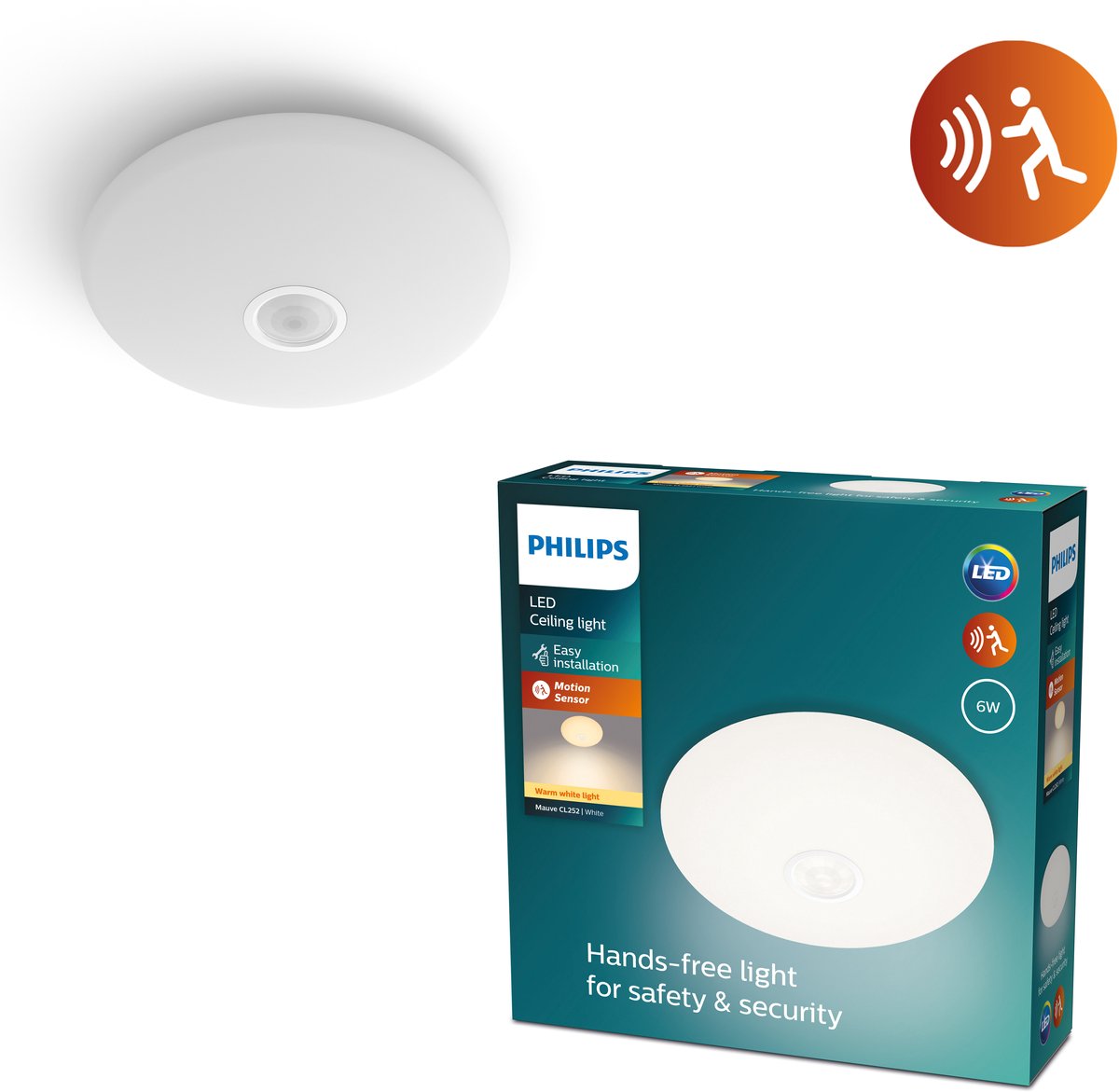Philips led philips mauve plafondlamp - rond - groot - met sensor