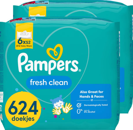 Pampers fresh clean - billendoekjes - schoon van top tot teen - 12 verpakkingen van 52 doekjes = 624 doekjes