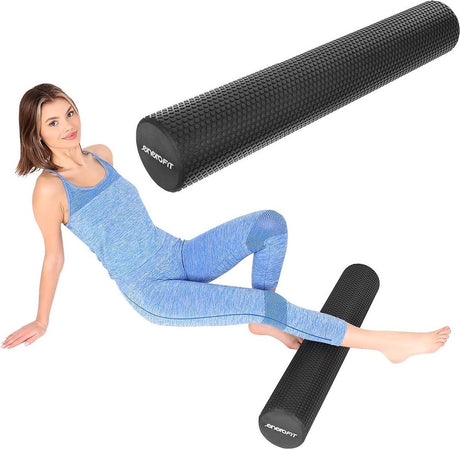 Enero fit foam roller - zwart - 90x15 cm - medium-hard