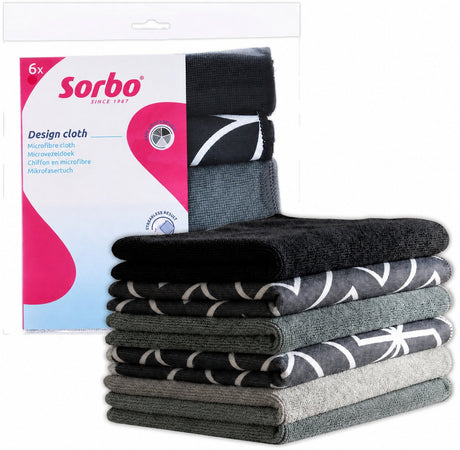 Sorbo microvezeldoeken grijs en zwart - 6 stuks - streeploos en vetvrij - schoonmaakdoeken