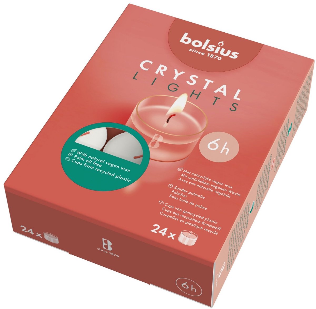 Bolsius - theelichten - 24 stuks per verpakking - clear cup - doos