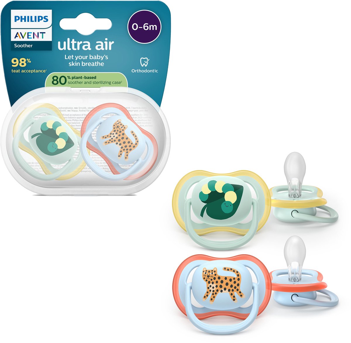 Philips avent ultra air – ademend en lichtgewicht fopspeen (0-6 mnd) – 2 stuks - scf087 02
