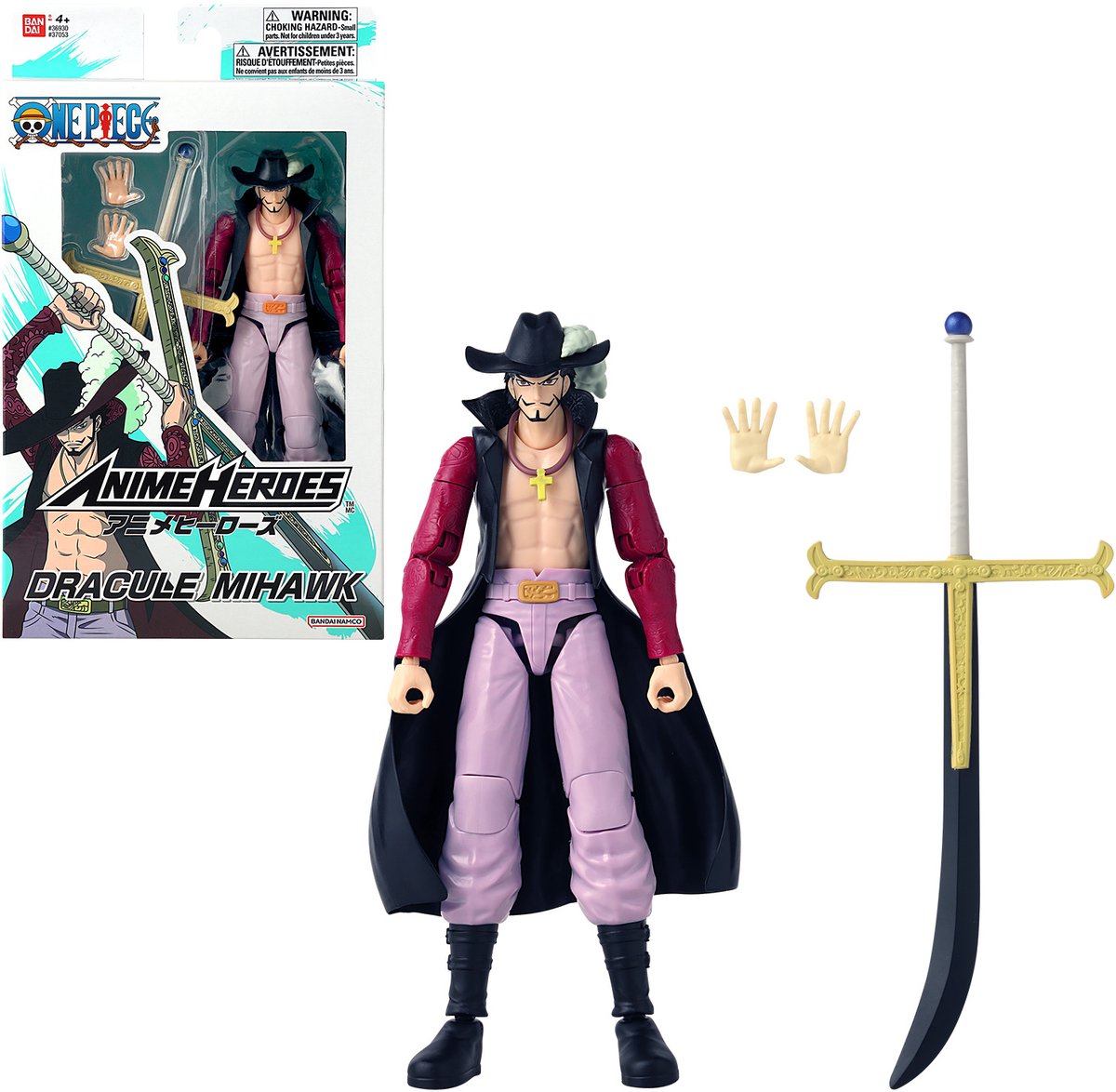 Bandai - anime heroes - one piece figuur - 17 cm mihawk figuur - officieel gelicenseerd one piece - falcon's eye mihawk dracule manga actiefiguur - speelgoed kind 4 jaar + - 37053