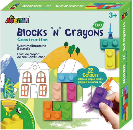 Avenir blocks 'n crayons - gebouwen - 12 kleuren en 3 blokvormen - 3 kleurplaten - 3 jaar