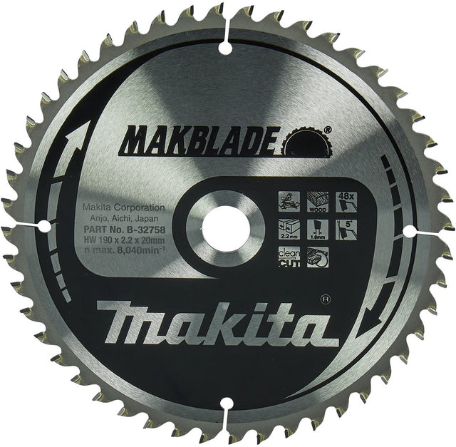 Makita 190 x 20 mm 48-tands afkortzaagblad hout | makblade - b-32758