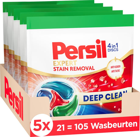 Persil wasmiddel - wasmiddelcapsules - discs stain - 4-in-1 discs - witte gekleurde was - voordeelverpakking- 5 x 21 = 105 wasbeurten