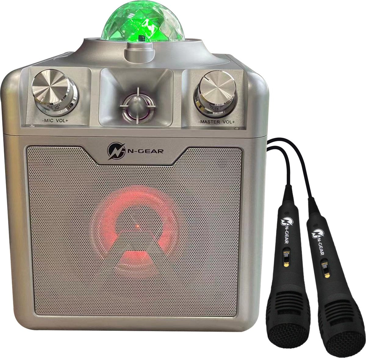N-gear disco star 710 silver - bluetooth speaker - karaoke set - party box met sterrenprojector 2 microfoons