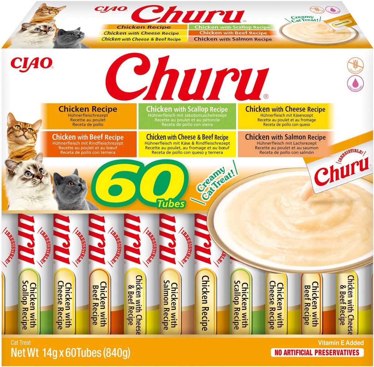 Inaba ciao churu creamy puree kattensnack liquid kip variëteiten 60x14g