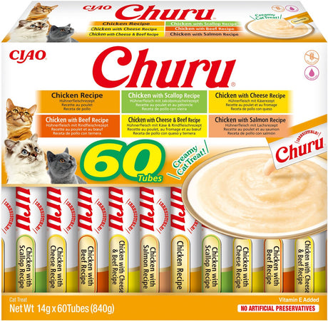 Inaba ciao churu creamy puree liquid kattensnack kip variëteiten 60x14g