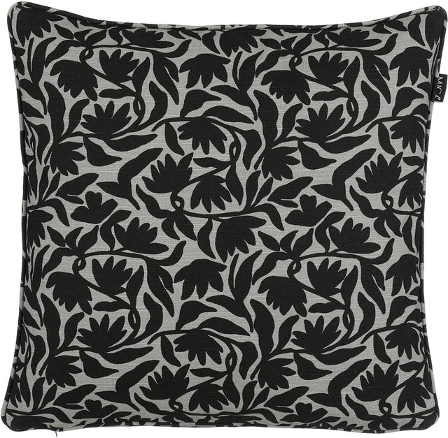 Mica decorations kelly tuinkussens 45 x 45 x 10 cm - 2 buitenkussens met bloemenprint - afneembare hoes met ritssluiting - gerecyclede polyester vulling - zwart