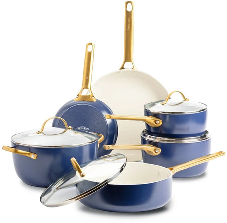 Greenpan padova pannenset 10-delig - 18 20 24 28cm - 4.7l - pfas-vrije antikleeflaag - inductie pannenset - hapjespan inductie - koekenpan inductie - ovenbestendig tot 200°c - rvs handgrepen - met deksel - blauw