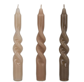 Arti casa twisted dinerkaars beige - set van 3 gedraaide kaarsen - glanzende afwerking - lange brandduur - 26 cm hoog - sfeervolle tafeldecoratie - ongeparfumeerd