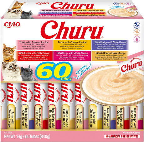Inaba ciao churu creamy puree liquid kattensnack tonijn variëteiten 60x14g