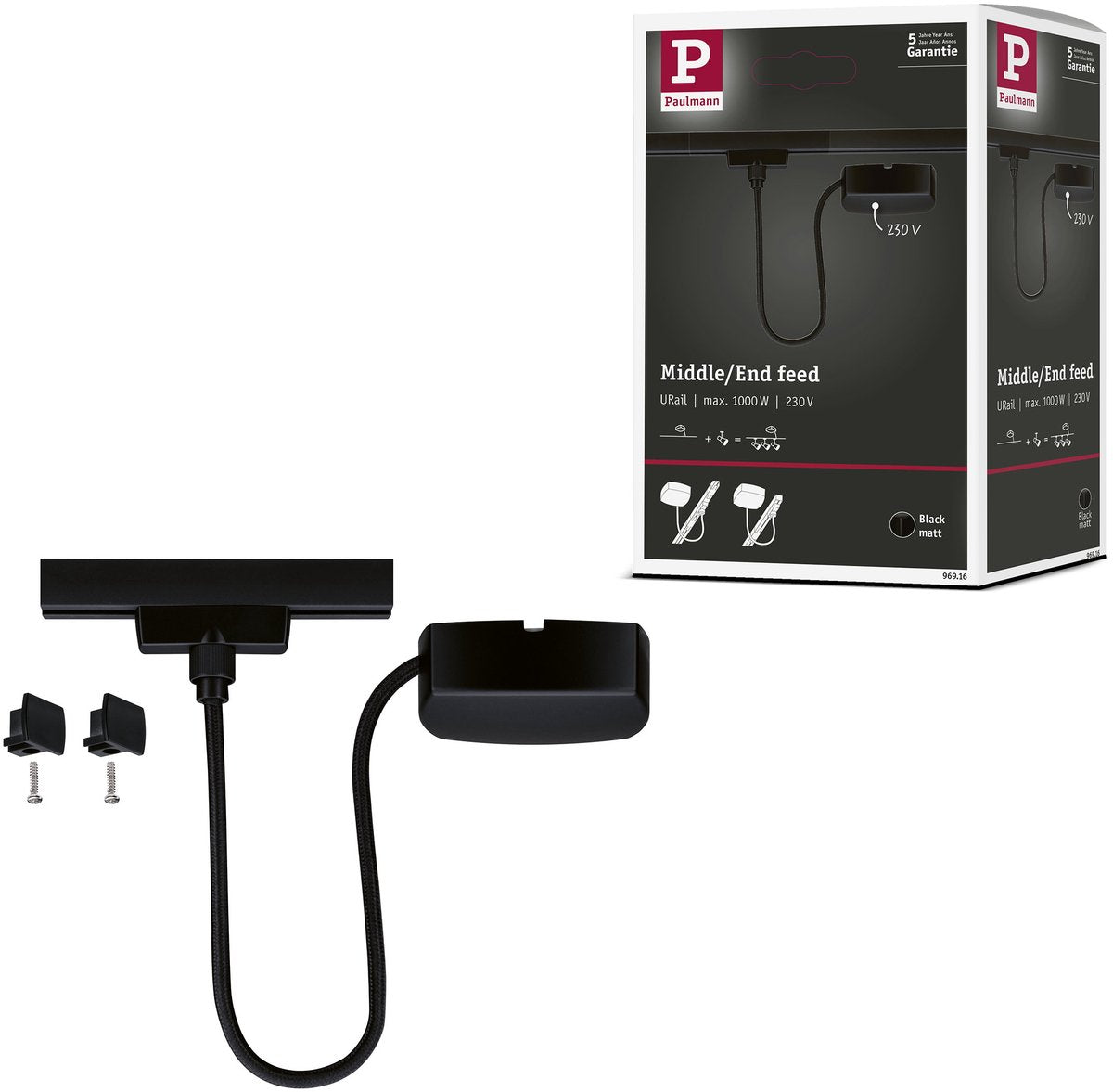 Paulmann urail voeding kabel 1m - 230v aansluiting - max. 1000w - zwart mat