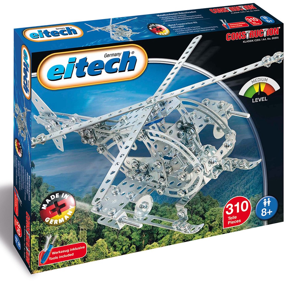 Eitech ® bouwdoos – helikopter – 310-delig – metalen bouwpakket met gereedschap – constructiespeelgoed – vanaf 8 jaar