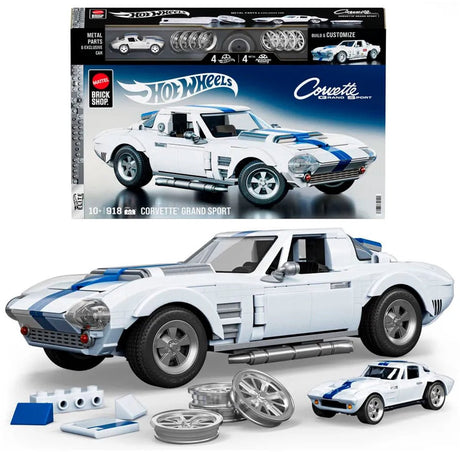 Mattel brick shop hot wheels elite serie - corvette grand sport - bouwspeelgoed - 918 onderdelen