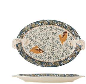 Bloomingville dienblad aardewerk blauw hezha 34cm