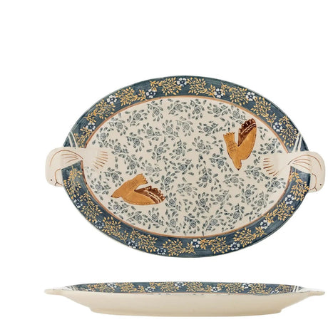 Bloomingville dienblad aardewerk blauw hezha 34cm