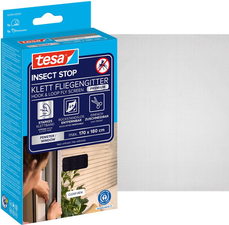 Tesa insect stop h l fly screen premium for windows - hor met sterke klittenband, verwijderbaar zonder resten, op maat snijden - 170 x 180 cm - antraciet (transparant)