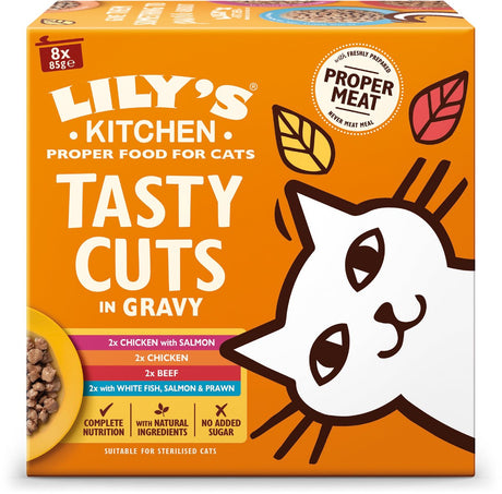 Lily's kitchen - kattenvoer - natvoer - tasty cuts in saus kip rund zeevis zalm - 6 x 8x85g