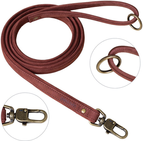 Peluvio regent – leren hondenriem – maat s – 1,5 cm breed – 1,7 m lang – voor kleine en middelgrote honden – rundleer – koperen details – veiligheidssluiting – bruine hondenlijn s