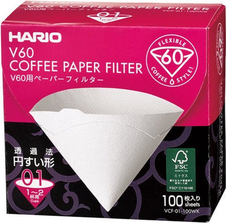 Hario v60 koffiefilters - 01 size - wit - 100 stuks