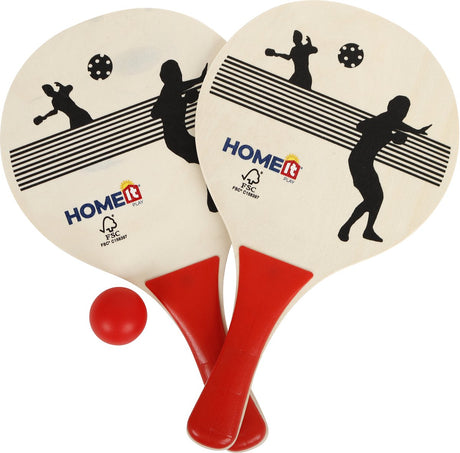 Home it ® beach tennis set: houten bat en bal voor strandplezier