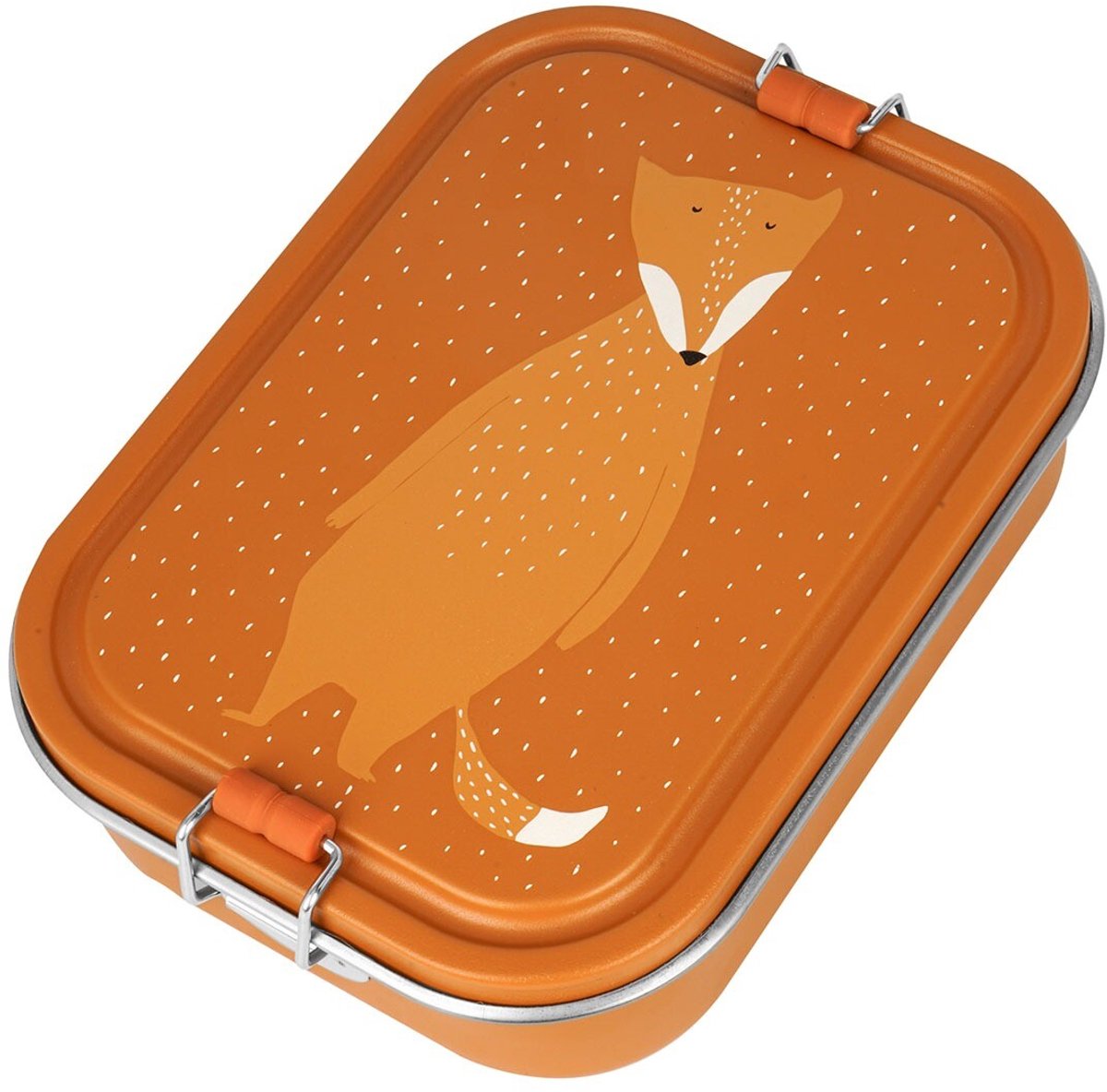 Trixie brooddoos groot - mr. fox - rsv lunchbox voor kinderen - makkelijk te openen broodtrommel - 2 vakken - oranje - rvs
