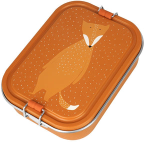 Trixie brooddoos groot - mr. fox - rsv lunchbox voor kinderen - makkelijk te openen broodtrommel - 2 vakken - oranje - rvs