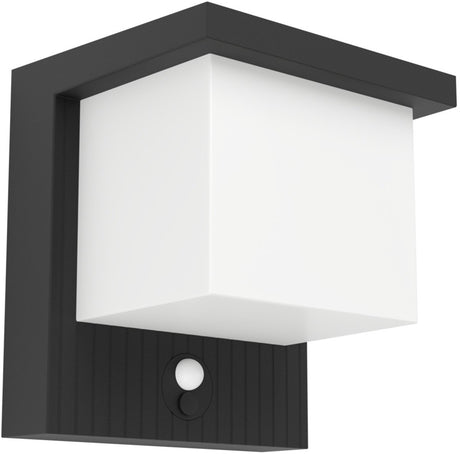 Eglo frigento solar wandlamp buiten - sensor - oplaadbaar - 15 cm - zwart melkkleurig