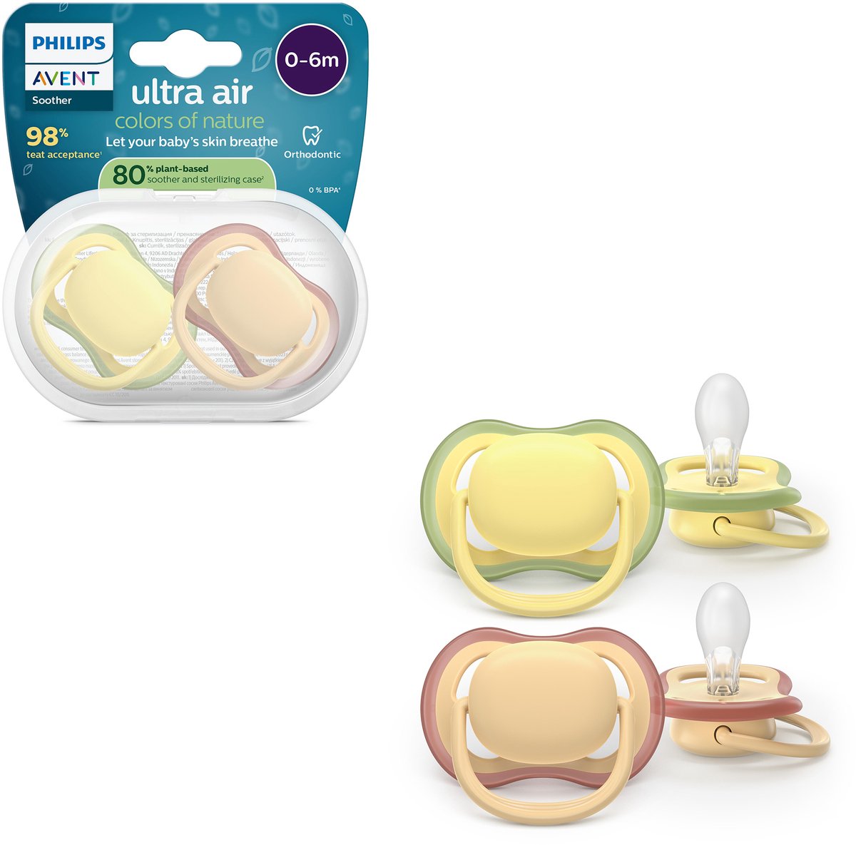Philips avent ultra air – ademend en lichtgewicht fopspeen (0-6 mnd) – 2 stuks - scf087 07