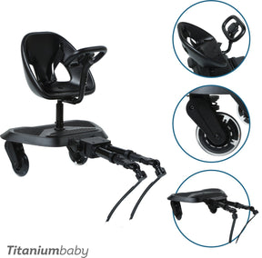 Titanium baby meerijdplankje smart joy2ride met zitje all black